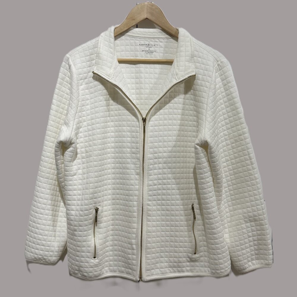 Quilted Zip Front Jacket Ivory Large - Picture 2 of 7
